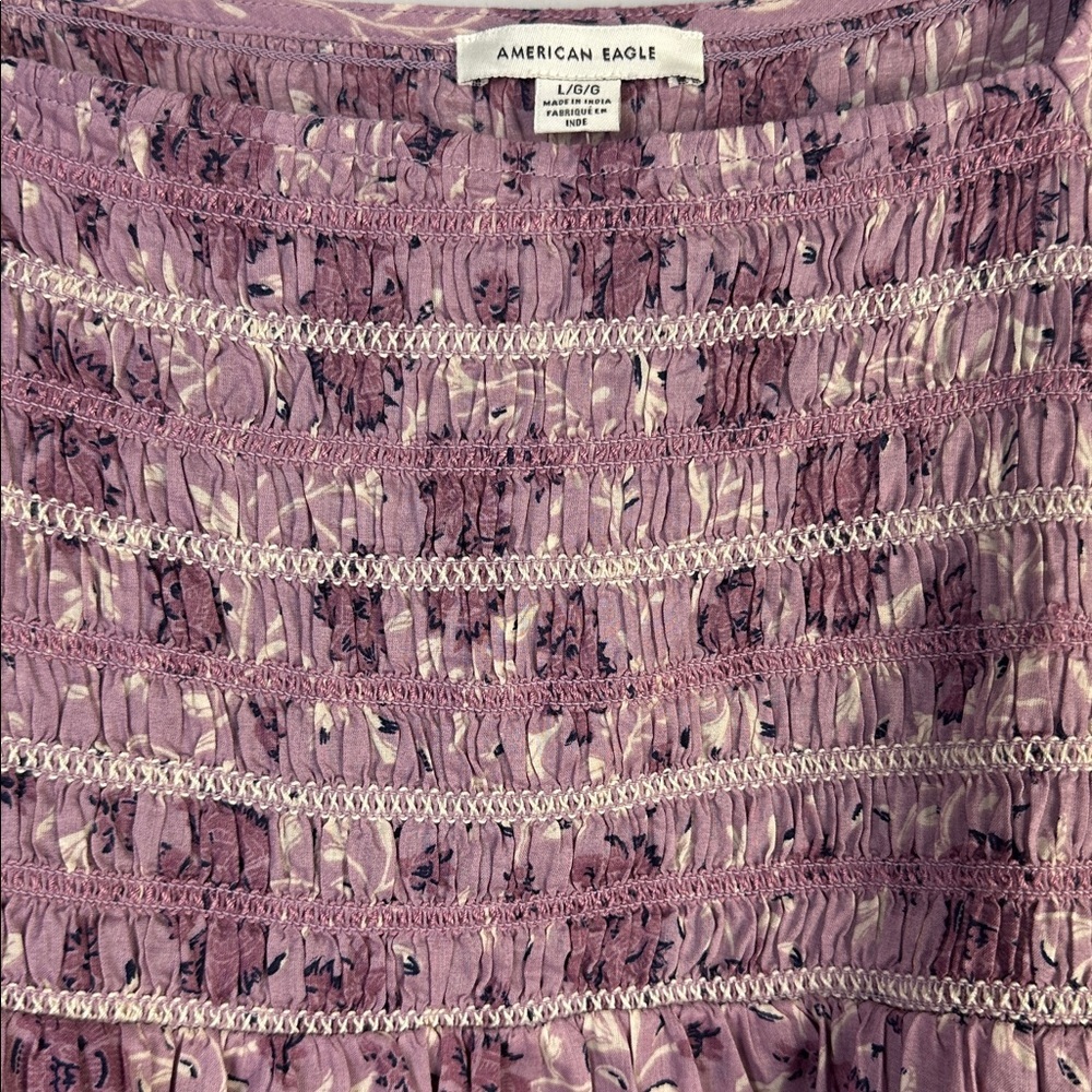 NEW American Eagle Smocked Peplum Purple Floral Ruffle Top Square Neck Large NWT - Picture 6 of 16